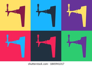 Pop art Beer tap icon isolated on color background. Vector.