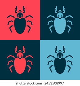 Pop art Beetle deer icon isolated on color background. Horned beetle. Big insect.  Vector