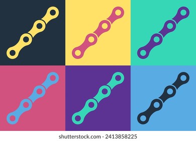 Pop art Bicycle chain icon isolated on color background. Bike chain sprocket transmission.  Vector