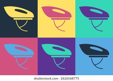Pop art Bicycle helmet icon isolated on color background. Extreme sport. Sport equipment.  Vector