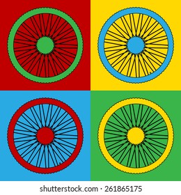 Pop art bicycle wheel symbol icons. Vector illustration.