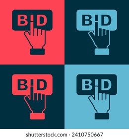 Pop art Bid icon isolated on color background. Auction bidding. Sale and buyers.  Vector