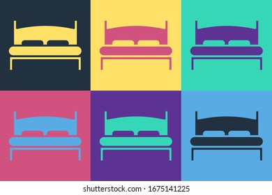 Pop art Big bed for two or one person icon isolated on color background.  Vector Illustration
