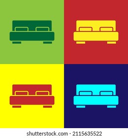 Pop art Big bed for two or one person icon isolated on color background.  Vector