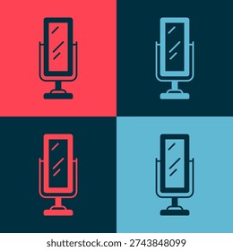 Pop art Big full length mirror for bedroom, shops, backstage icon isolated on color background.  Vector