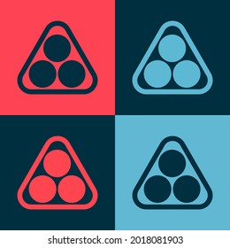 Pop art Billiard balls in a rack triangle icon isolated on color background.  Vector Illustration