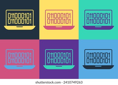 Pop art Binary code icon isolated on color background.  Vector