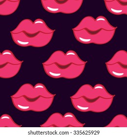pop art black seamless vector pattern with lips