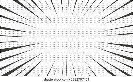 Pop art black and white comic book cartoon. Vector halftone illustration.  Comic book action lines.