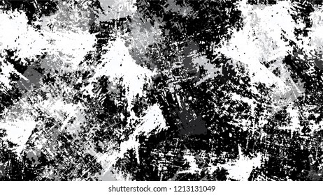 Pop Art Black and White Distress Grunge Brush Texture. Vintage Hand Painted Dirty Seamless Pattern. Overlay Rust Metal Texture. Broken, Rusty Banner Design Background.