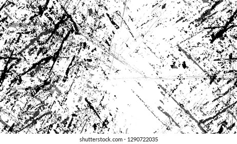 Pop Art Black and White Distress Grunge Brush Texture. Distressed Grungy Seamless Pattern Design. Dirty Cracked Wall Texture. Concrete, Chalk Print Design Background.