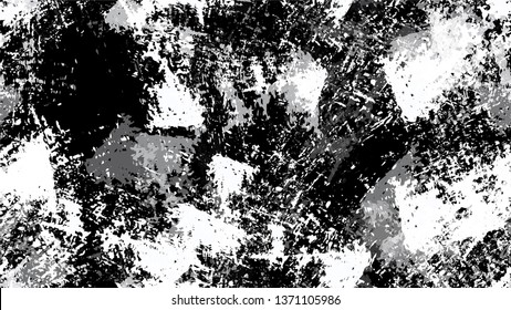 Pop Art Black and White Distress Grunge Brush Texture. Hand Drawn Old Scratched Seamless Pattern. Watercolor Splatter Style Texture. Noise Fashion Print Design Pattern.