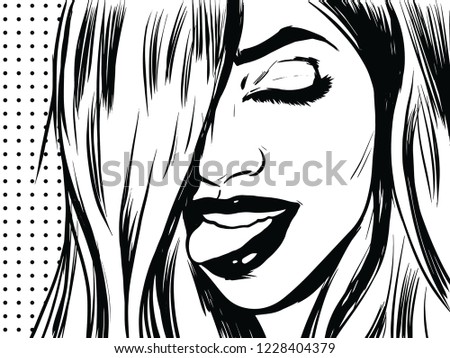 Pop Art Black White Girl Drawing Stock Vector Royalty Free