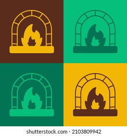Pop art Icono de horno herrero aislado en fondo de color.  Vector
