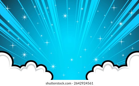 Pop art branco história em quadrinhos com nuvens e estrelas. Ilustração de vetor.