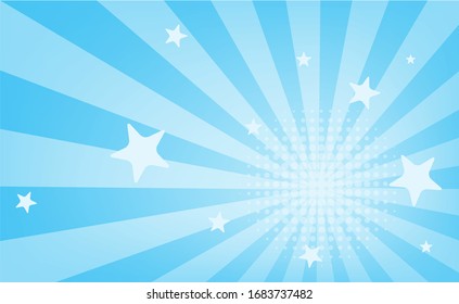 Pop art blue background comic style light and star around dot used as a component of the work using as a background and wallpaper