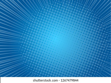 Pop art blue background, Speed line retro comic rays illustration - Vector
