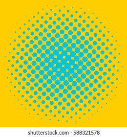 Pop art blue dot background. Halftone spotted element. Pop-art style, template vector illustration. Red color dots on yellow background. Comic style bubble template