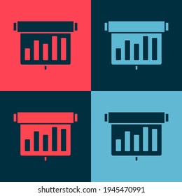 Pop art Board con el icono de gráfico gráfico de gráficos aislado en el fondo de color. Icono de archivo de texto de informe. Signo de contabilidad. Auditoría, análisis, planificación.  Vector
