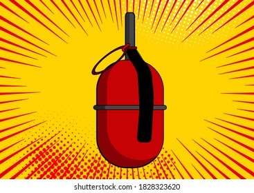 Pop art bomb on comic pop art retro style background. Terrorism is a danger of destruction. Wallpaper cartoon bomb at background with dots halftone and sunburst