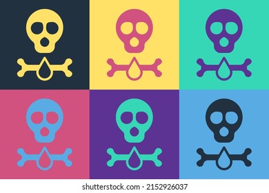 Pop art Bones and skull as a sign of toxicity warning icon isolated on color background.  Vector