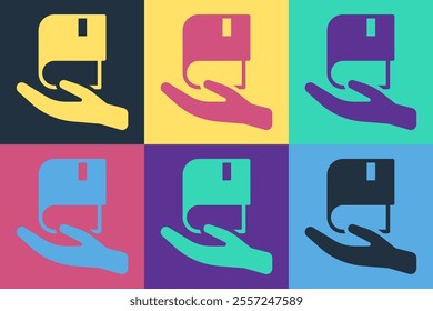 Pop art Book donation icon isolated on color background.  Vector
