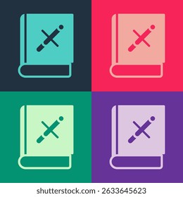 Pop art Book with stop cigarette icon isolated on color background. Book about the dangers of smoking.  Vector