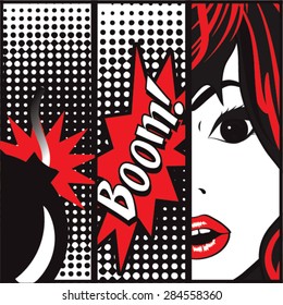Pop art Boom Card Vector Illustration