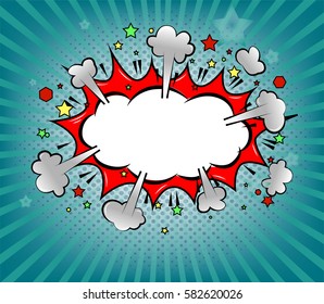 pop art boom comic icon over blue rays background raster gardient vector illustration
