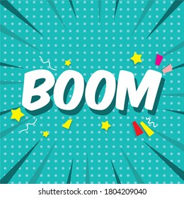 Pop Art Boom Speech Bubble On BLUE DOT BACKGROUND. Vector Colorful Illustration 