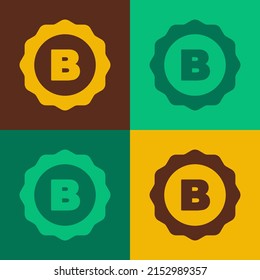 Pop art Bottle cap with inscription beer icon isolated on color background.  Vector