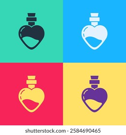 Pop art Bottle with love potion icon isolated on color background. Valentines day symbol.  Vector