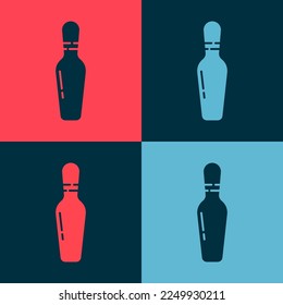 Pop art Bowling pin icon isolated on color background.  Vector Illustration