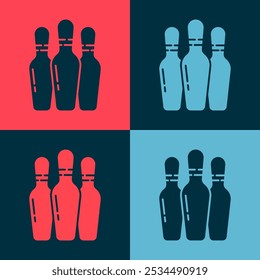 Pop art Bowling pin icon isolated on color background.  Vector Illustration