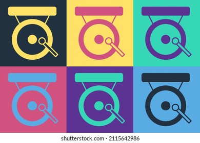 Pop Art Boxing Gong Icon Isolated On Color Background. Boxing Bell.  Vector