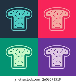 Pop art Bread toast for sandwich piece of roasted crouton icon isolated on color background. Lunch, dinner, breakfast snack.  Vector