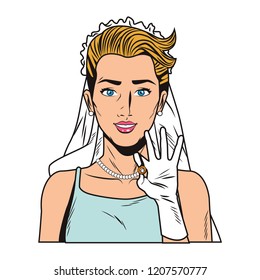 Pop art bride profile cartoon