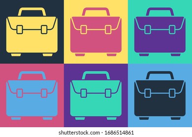 Pop art Briefcase icon isolated on color background. Business case sign. Business portfolio.  Vector Illustration