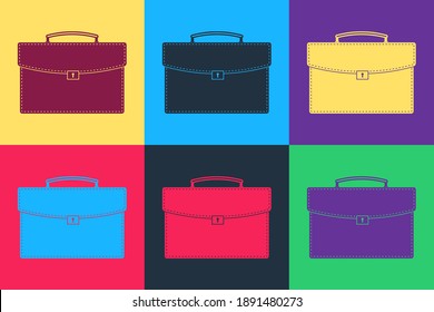 Pop art Briefcase icon isolated on color background. Business case sign. Business portfolio. Vector.