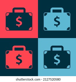 Pop Art Briefcase And Money Icon Isolated On Color Background. Business Case Sign. Business Portfolio.  Vector