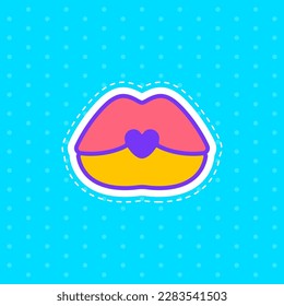Pop art bright lips, comics woman mouth with heart