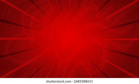 pop art Bright red gradient abstract background. red comic sunburst effect background with halftone and overlay texture background. Suitable for templates, sales banners, events, ads, web, and page.