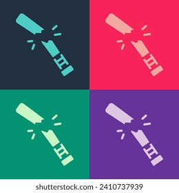 Pop art Broken baseball bat icon isolated on color background.  Vector