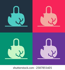 Pop art Broken weight icon isolated on color background. Kilogram weight block for weight lifting and scale. Mass symbol.  Vector