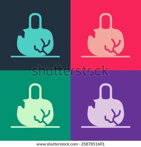 Pop art Broken weight icon isolated on color background. Kilogram weight block for weight lifting and scale. Mass symbol.  Vector