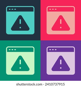 Pop Art Browser mit Ausrufezeichen Symbol einzeln auf Farbhintergrund. Warnmeldung Smartphone-Benachrichtigung.  Vektorgrafik