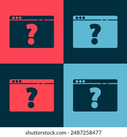 Pop art Browser with question mark icon isolated on color background. Internet communication protocol.  Vector Illustration