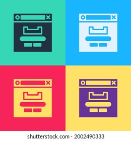 Pop art Browser window icon isolated on color background.  Vector Illustration