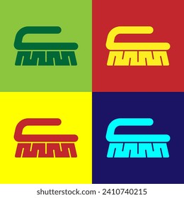 Pop art Brush for cleaning icon isolated on color background. Cleaning service concept.  Vector Illustration