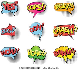 Pop art bubble expression text collection design 